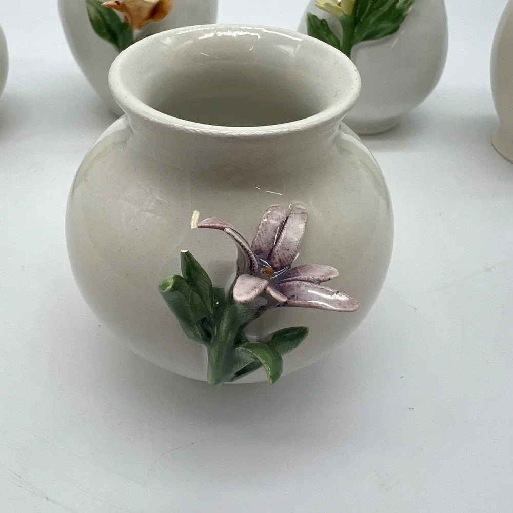VTG L'Atelier Italy Miniature Porcelain Floral Bud Vases Set of 5 Hand Painted
